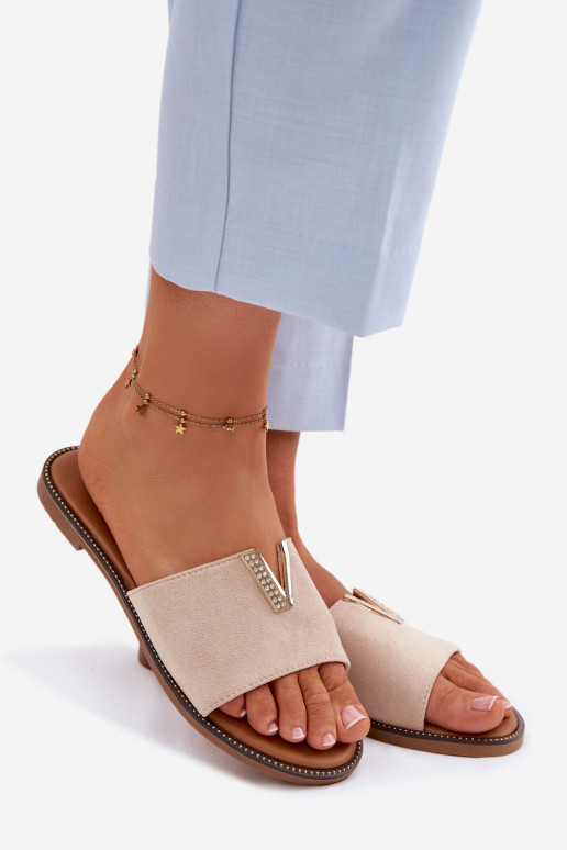 Zapatillas apartamento de mujeres Con decoraciones Detalem V beige Nelmira