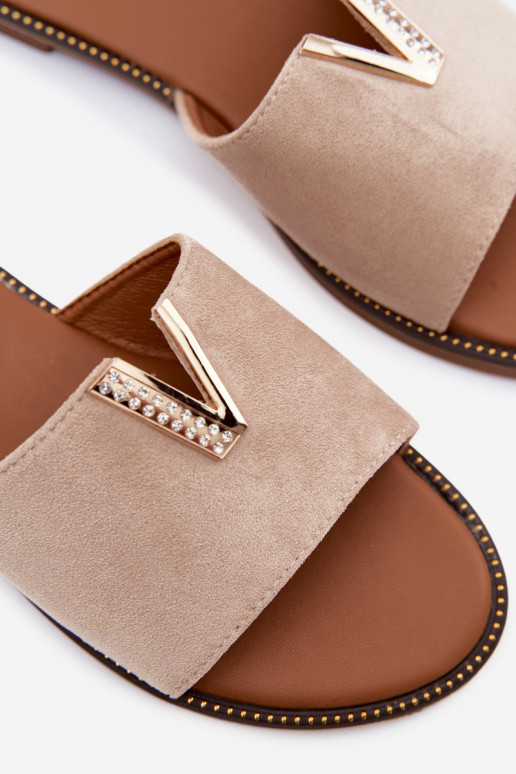 Zapatillas apartamento de mujeres Con decoraciones Detalem V beige Nelmira