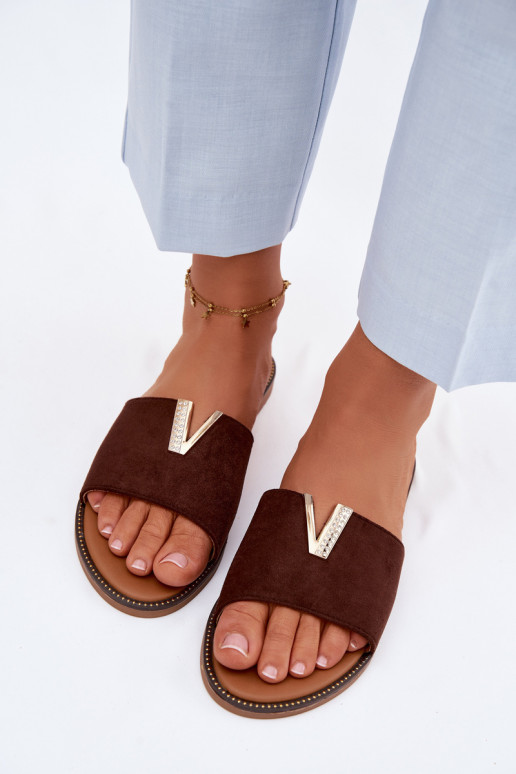 Zapatillas apartamento de mujeres Con decoraciones Detalem V CzekoladoAe Nelmira