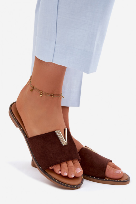 Zapatillas apartamento de mujeres Con decoraciones Detalem V CzekoladoAe Nelmira