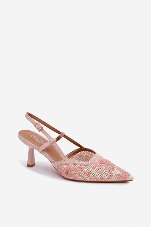 Sandalias de tacón alto con flores en color rosa Kelmira