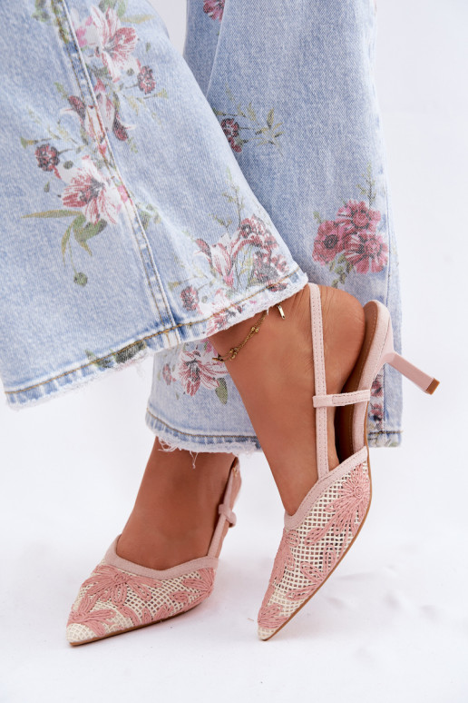 Sandalias de tacón alto con flores en color rosa Kelmira