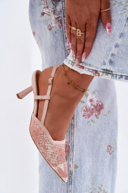 Sandalias de tacón alto con flores en color rosa Kelmira