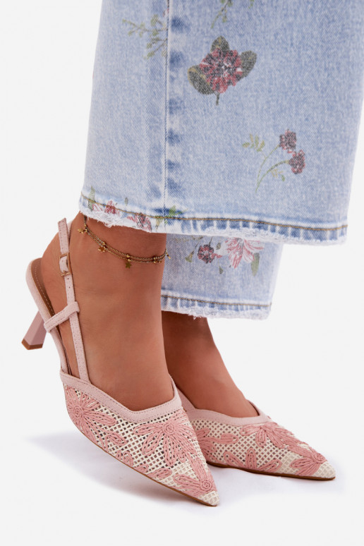 Sandalias de tacón alto con flores en color rosa Kelmira