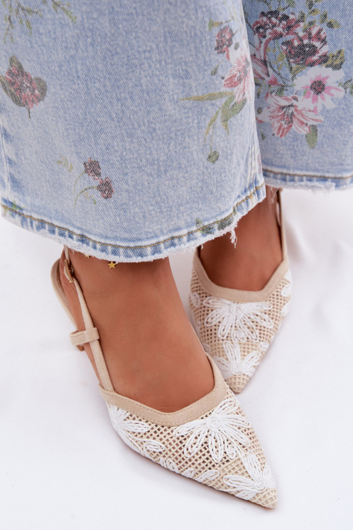 Sandalias de tacón con flores beige Kelmira