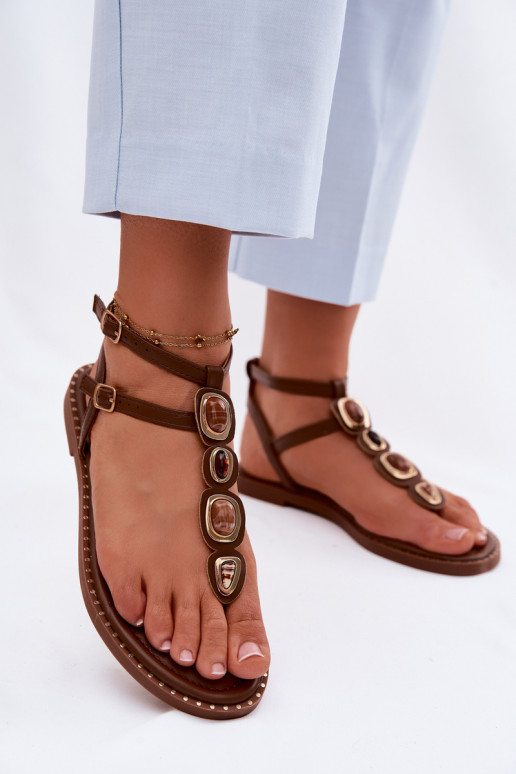 chancletas apartamento de mujeres con hermosos detalles color marrón Dorena