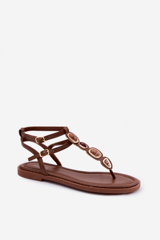 Sandalias de dedo marrones para mujer con bonitos detalles Dorena