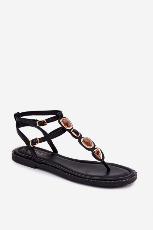 Sandalias de dedo negras para mujer con bonitos detalles Dorena