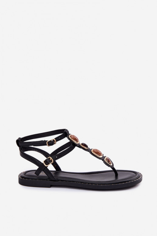 Sandalias de dedo negras para mujer con bonitos detalles Dorena