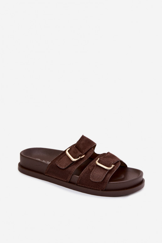 zapatillas de mujer Ze color doradomi con hebillasmi CzekoladoAe Pelorin