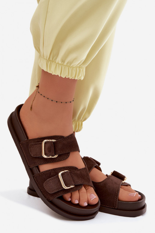 zapatillas de mujer Ze color doradomi con hebillasmi CzekoladoAe Pelorin