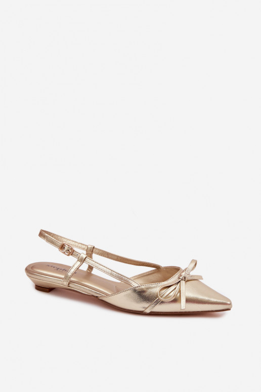 Sandalias doradas para mujer de cuero sintético con tacón bajo Jelmera