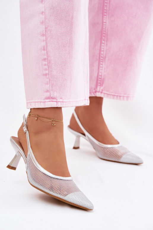 red sandalias Activado Smukłym Obcasie color plata Calora