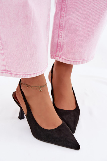 Sandalias de mujer con tacones finosImitacji de gamuzau de color negro Saria