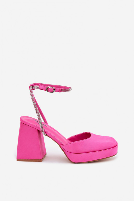 Sandalias rosas en tacones gruesos con tachuelas brillantes Seraphina
