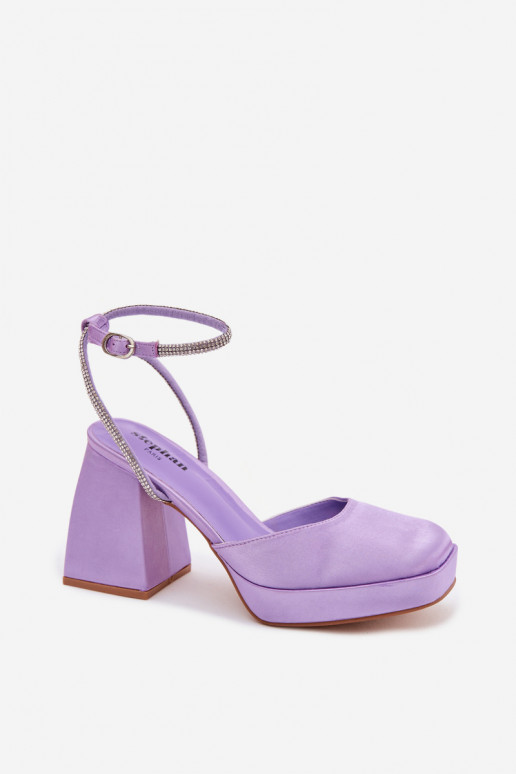 Sandalias moradas en tacones gruesos con tachuelas brillantes Seraphina