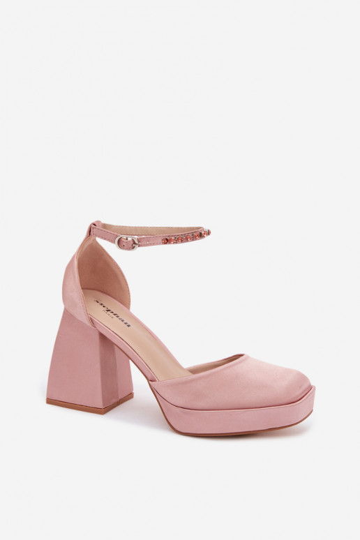Sandalias color champán con tacón y acabado satinado Calistae