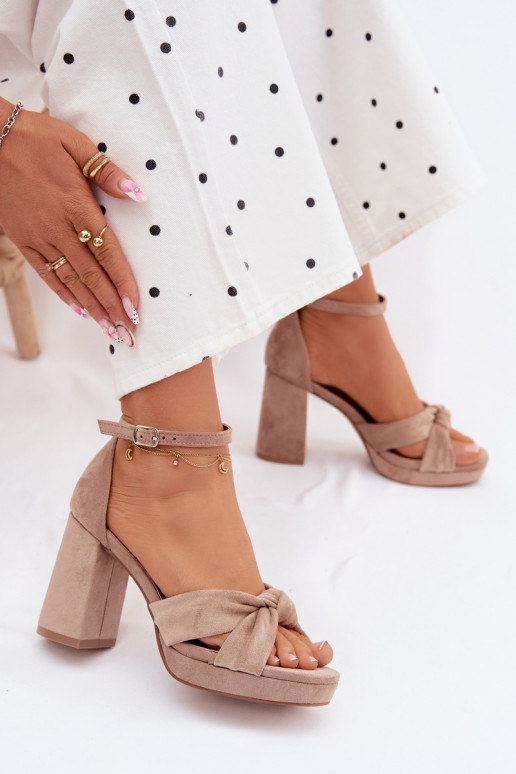 Sandalias de tacón alto para mujer.Imitacji de gamuzau beige Rosetta