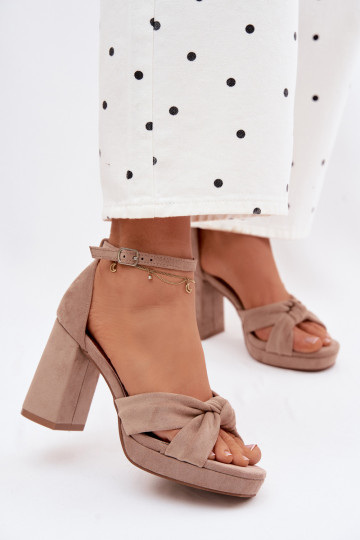 Sandalias de tacón alto para mujer.Imitacji de gamuzau beige Rosetta 2