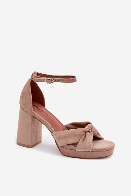 Sandalias de tacón alto para mujer.Imitacji de gamuzau beige Rosetta