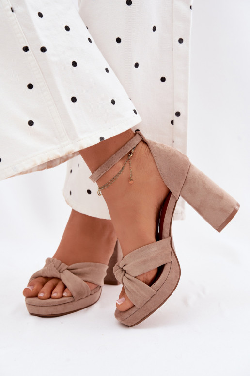 Sandalias de tacón alto para mujer.Imitacji de gamuzau beige Rosetta