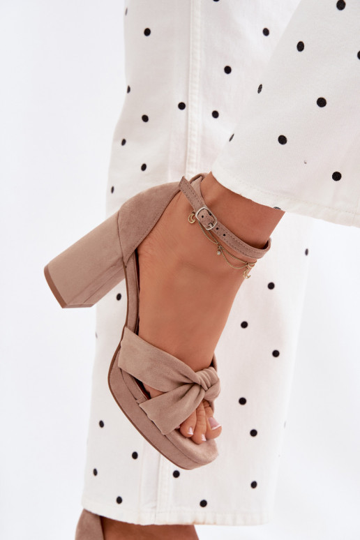 Sandalias de tacón alto para mujer.Imitacji de gamuzau beige Rosetta