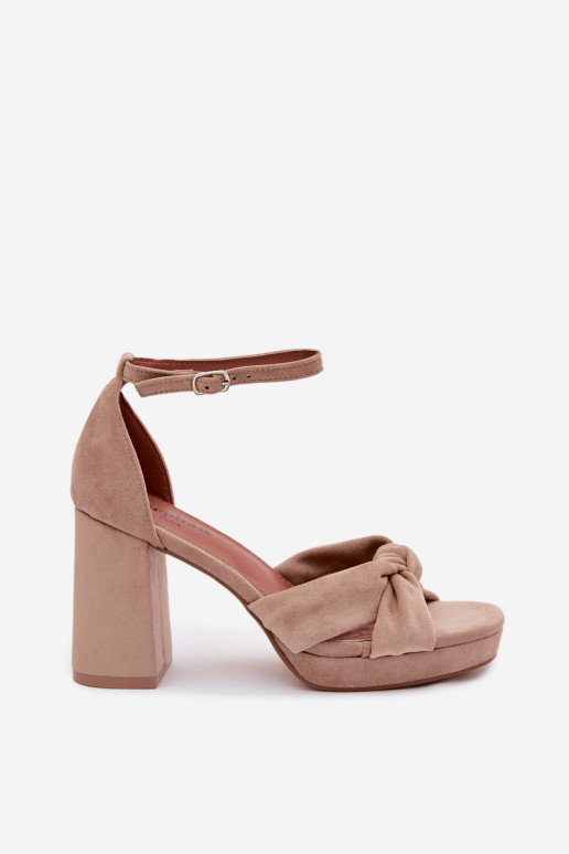 Sandalias de tacón alto para mujer.Imitacji de gamuzau beige Rosetta