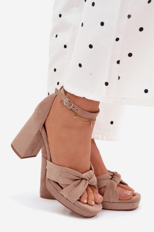 Sandalias de tacón alto para mujer.Imitacji de gamuzau beige Rosetta