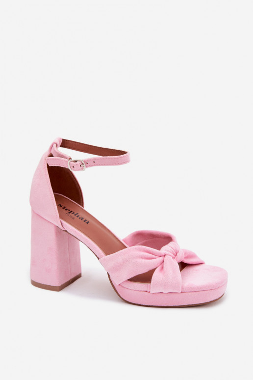 Sandalias de tacón alto para mujer.Imitacji de gamuzau color rosa Rosetta