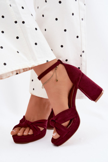 Sandalias de tacón alto para mujer.Imitacji de gamuzau borgoña Rosetta