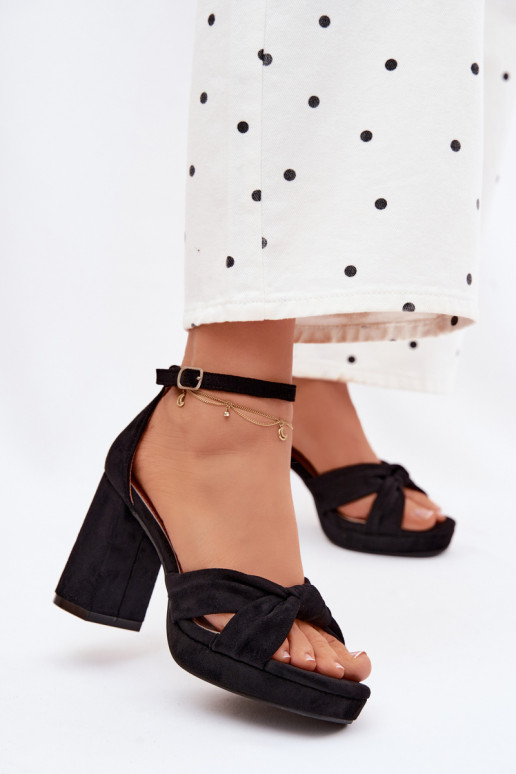 Sandalias de tacón alto para mujer.Imitacji de gamuzau de color negro Rosetta