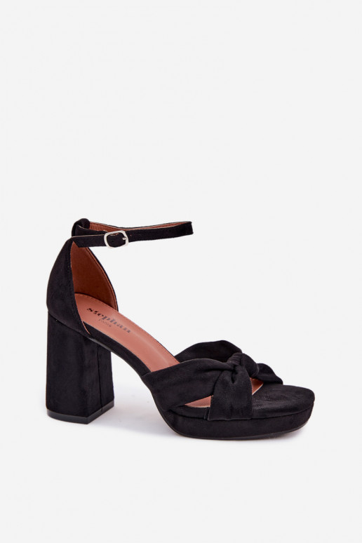 Sandalias de tacón alto para mujer.Imitacji de gamuzau de color negro Rosetta