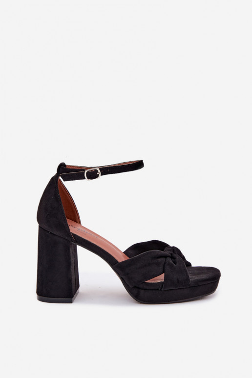Sandalias de tacón alto para mujer.Imitacji de gamuzau de color negro Rosetta