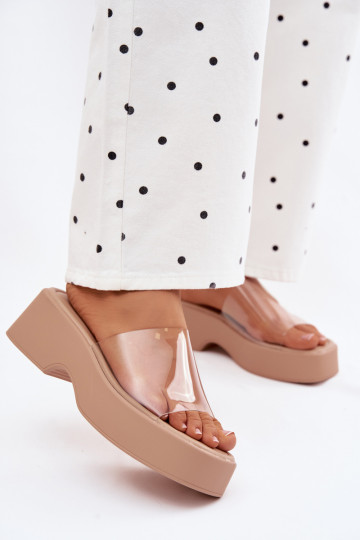 Chanclas de plataforma de color arena con tiras transparentes Selestia 2