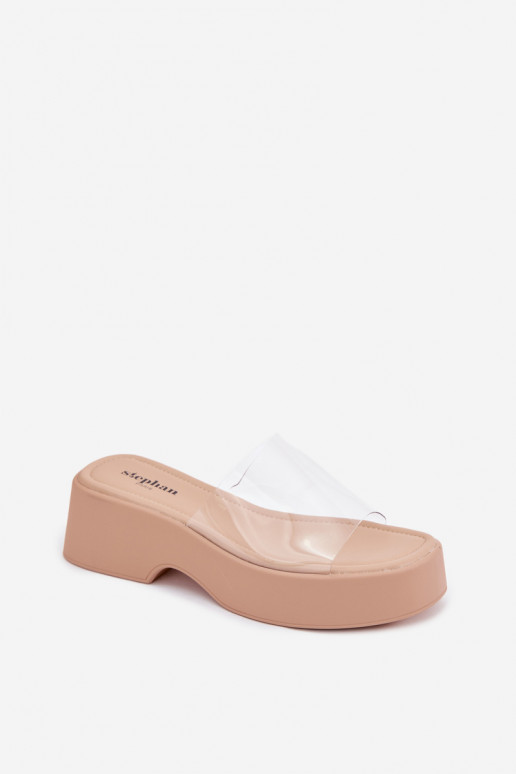 Chanclas de plataforma de color arena con tiras transparentes Selestia