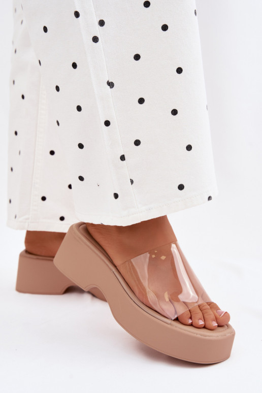 Chanclas de plataforma de color arena con tiras transparentes Selestia