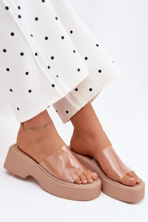 Chanclas de plataforma de color arena con tiras transparentes Selestia