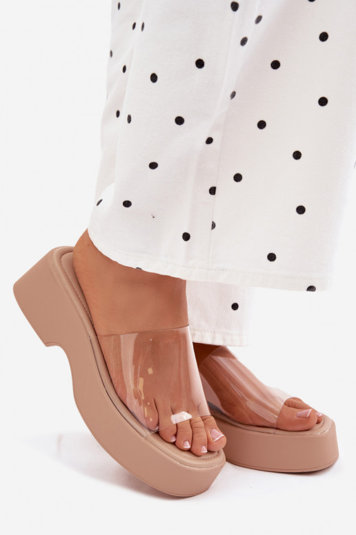 Chanclas de plataforma de color arena con tiras transparentes Selestia