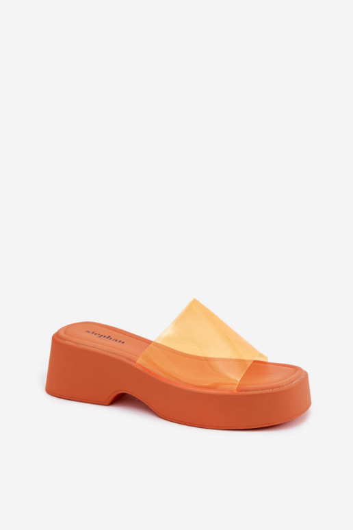 zapatillas de mujer con una plataformaTransparentnym Tirasem color naranja Selestia