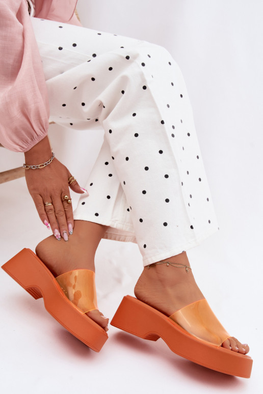 zapatillas de mujer con una plataformaTransparentnym Tirasem color naranja Selestia