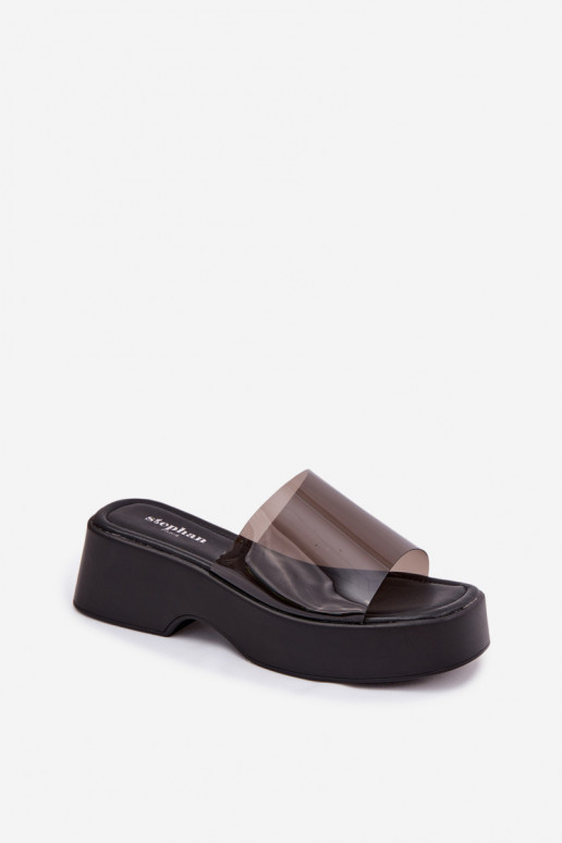 zapatillas de mujer con una plataformaTransparentnym Tirasem de color negro Selestia