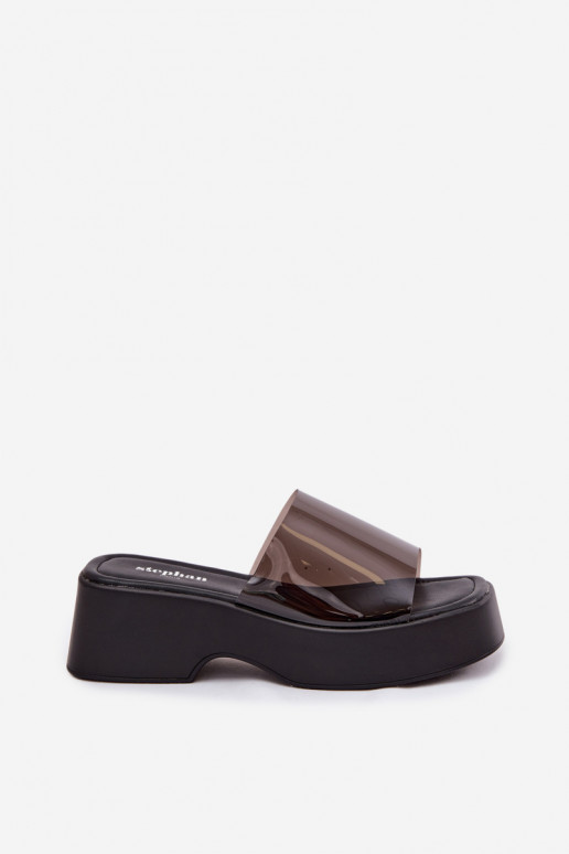 zapatillas de mujer con una plataformaTransparentnym Tirasem de color negro Selestia