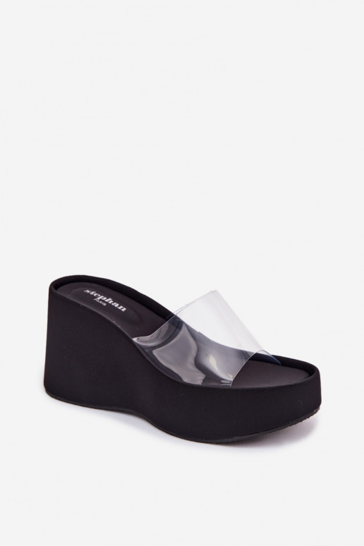 Chanclas de plataforma negras con tiras transparentes Zolretia
