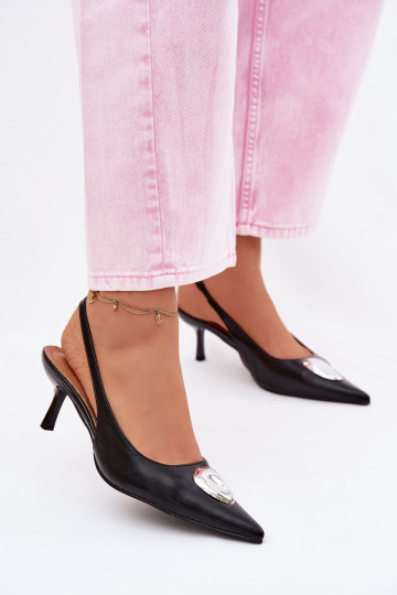 Sandalias de mujer con tacones finos Con decoraciones Detalem de color negro Isadora 2