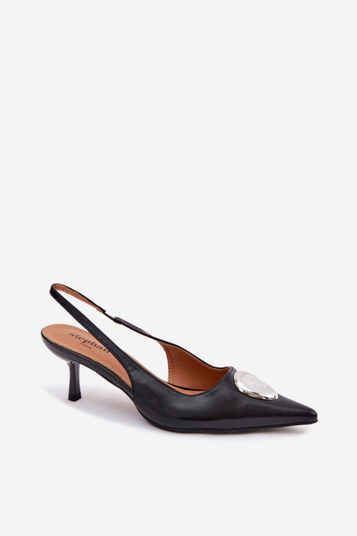 Sandalias negras para mujer con tacones finos y detalles decorativos Isadora