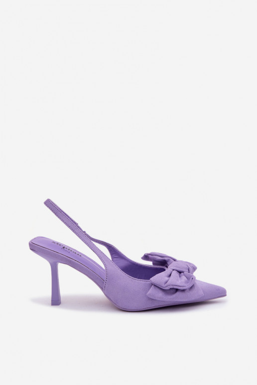 Sandalias de mujer con tacones finos con cintas color violeta Petrella