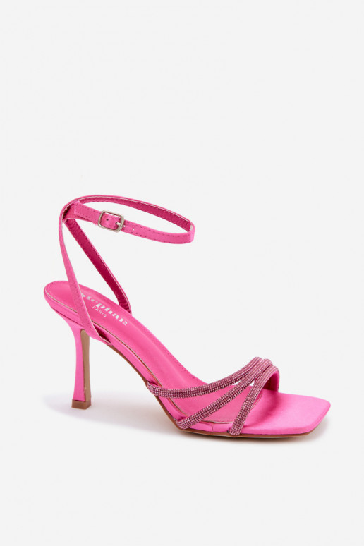 Sandalias de mujer con tacones finos Tiras con ojos centelleantes color rosa Chiara