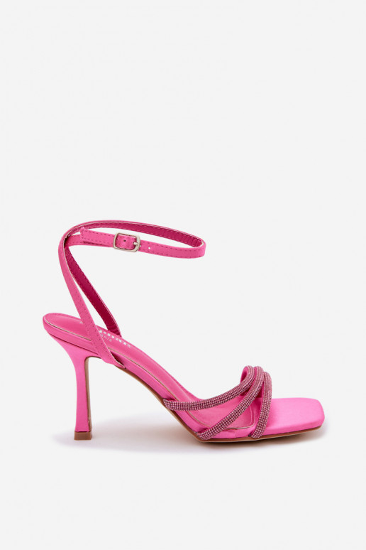 Sandalias de mujer con tacones finos Tiras con ojos centelleantes color rosa Chiara