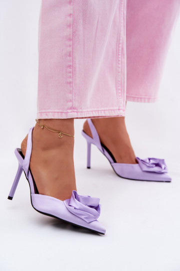 Sandalias moradas para mujer con tacones finos y acabado in raso Irina 2