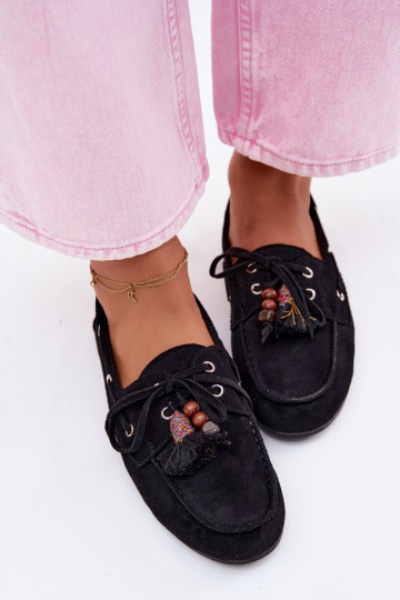 Mocasines negros para mujer con borlas Teresa